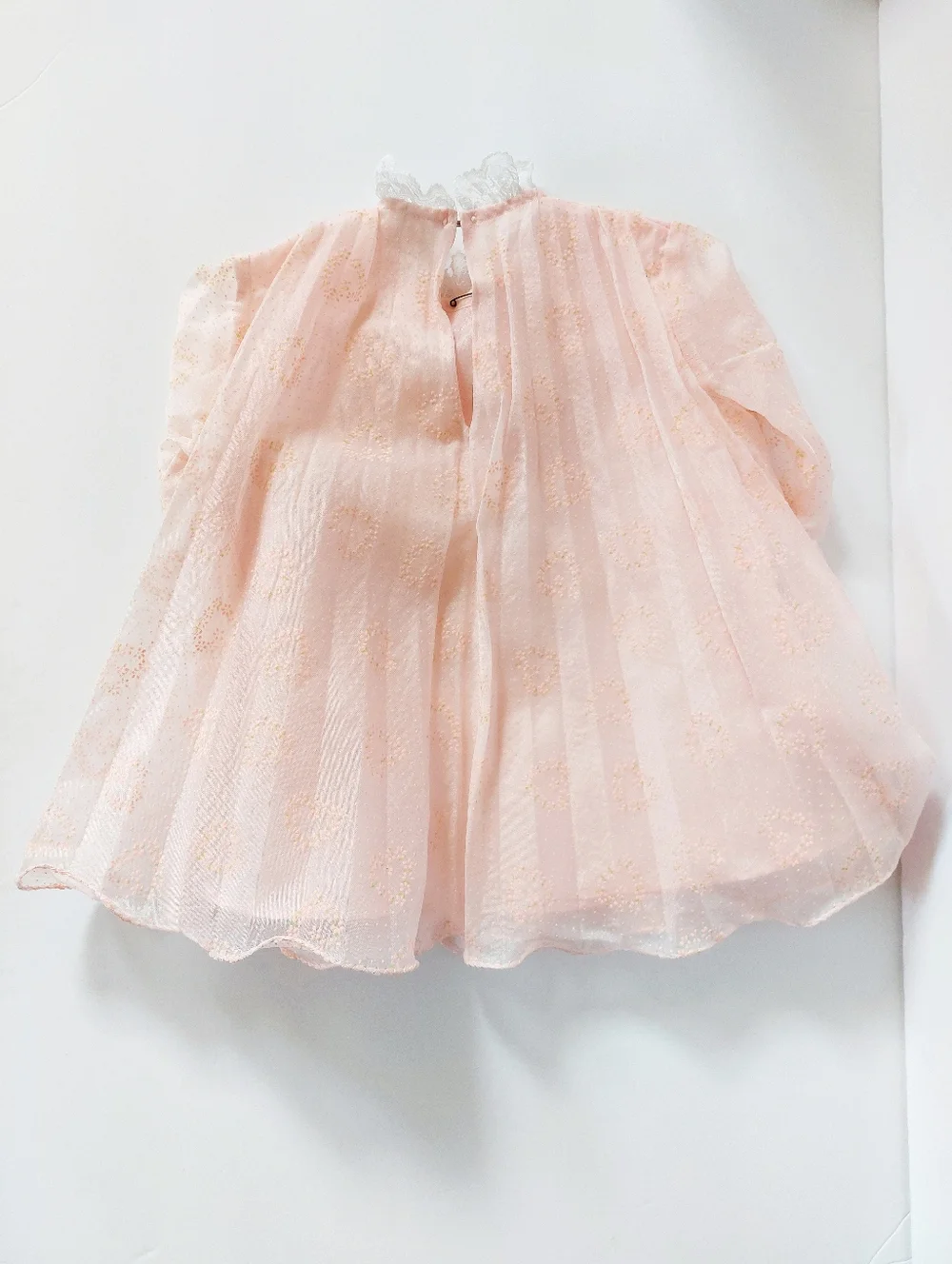 VTG Pink Sheer Pleated Heart Baby Dress 2T Fairycore Cottagecore Ethereal Dainty